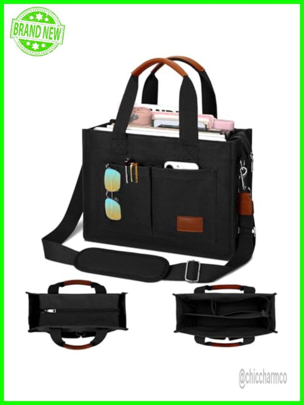 Canvas Tote Bag Large with Zipper Compartments Crossbody Work Messenger Purse